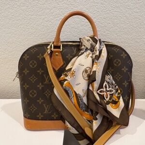 Authentic Louis Vuitton Monogram Alma Hand Bag Purse Crossbody & Charm & Twilly